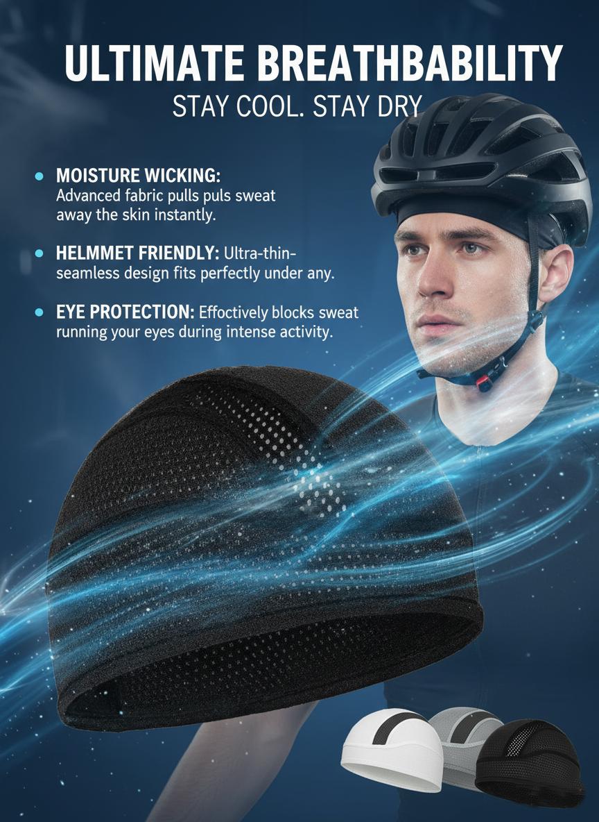 2 Pack Skull Cap Helmet Liner Beanie, Cooling Mesh Cycling Running Hat for Men Women, Fits Under Helmets