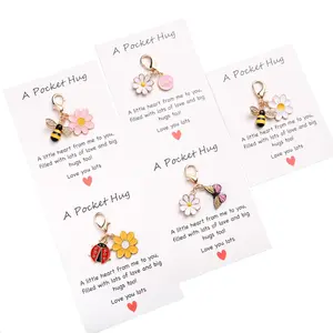Set of 10  Pocket Hug Favors -Employee Appreciation Gifts Bulk for Coworkers with Exquisite keyring Pun NoteCards Quality Resin Butterfly Ladybird Flower Bee ，FavorsDurable Card YY