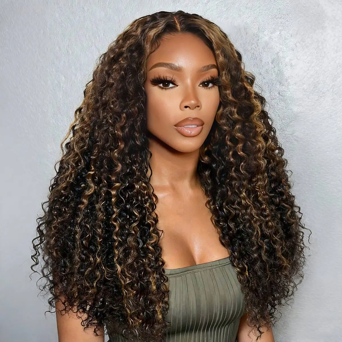 [Limited Deal] OQ HAIR C Side Part Highlight 7X5 Lace Wear and Go Glueless Wig Water Wave Human Hair Wigs for Women Pre Plucked 2/30 Ombre Brown Colored Lace Front Wig