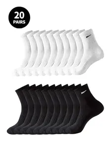 20 Pairs Sports Mid-Calf Socks, Casual Style, All Seasons, Comfortable and Durable, Perfect for Daily Wear, Athletic Socks, Athletic Running Socks, Elastic Socks