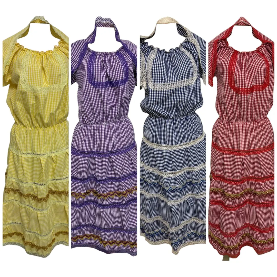 batas Women's Cotton Maxi Dress with Quilla, Traditional Orisha Vestido for Yemaya & Ochun, Spiritual Yoruba Santeria Batas Attire for Ladies