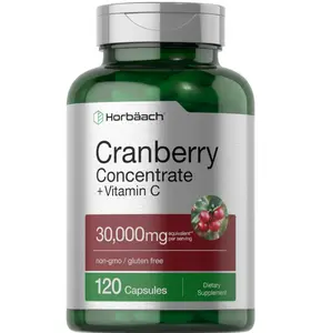 Horbäach Cranberry Concentrate Extract Pills + Vitamin C | 30,000mg | 120 Capsules | Triple Strength Ultimate Potency Formula | Non-GMO and Gluten Free Supplement