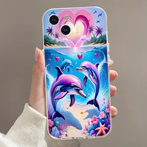 B428 Dolphin Heart Sea Phantom Pattern Mobile Phone Case Space for IPhone 16/15/14/13/12/11/Plus/Pro/Pro Max series