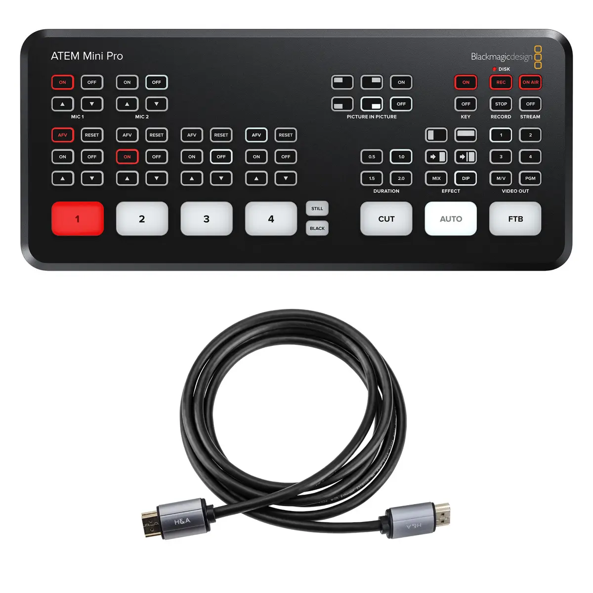 Blackmagic Design ATEM Mini Pro HDMI Live Stream Switcher, Bundle with Gold Series 6' HDMI 2.0 Cable with Ethernet