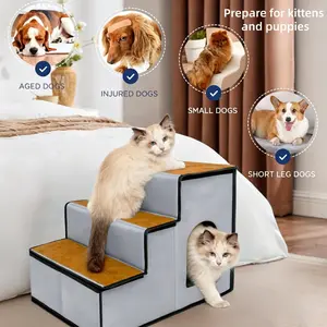 Premium Foldable Pet Stairs with Cat Condo, 2-In-1 Sturdy PP Board Dog Steps, Anti-Slip Ramp with Storage Pocket, Ideal for Small Dogs & Kittens, Home