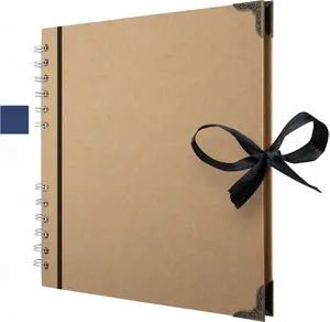 Bstorify Scrapbook Album 60 Pages 8 x 8 Inch Brown Thick 200gsm Kraft Paper Photo Album with Ribbon Closure & Hard Cover Ideal for Art & Craft Projects