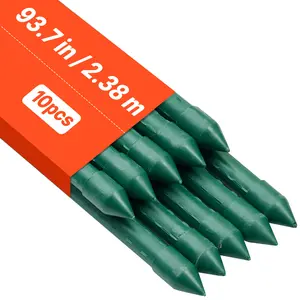 VEVOR Garden Stakes, 10 Pack, 93.7 inch, Plastic Coated Metal Tomato Stakes, Garden Sticks for Plants Support, with Pointed End and Non-Slip Bumps for Growing Climbing Plants, Outdoor Vegetables