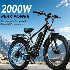 2000W Peak Electric Bike for Adults, 29MPH Top Speed, 35 Miles Range, 26" Fat Tire E-Bike with 48V 15Ah Battery & Front Suspension Off-Road quick