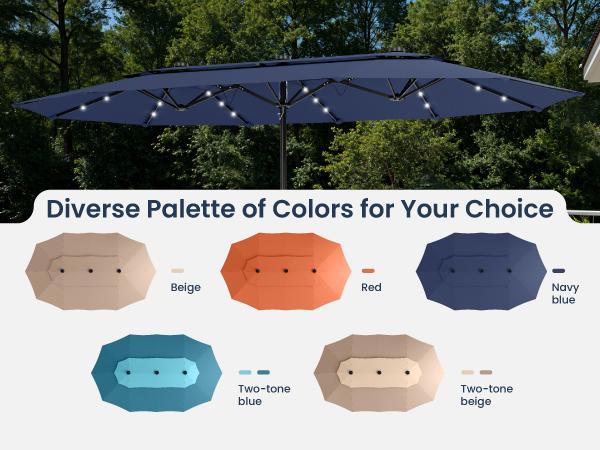 [2026 Upgrade] PHI VILLA 15ft Extra Large Wind Resistant Patio Umbrella, 2-Tier Outdoor Double-Sided Rectangle Market Modern Umbrella with Crank Handle, Includes Base, SpringGlowUp