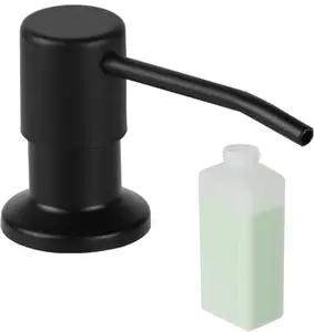 Built in Soap Dispenser for Kitchen Sink, Matte Black Stainless Steel Countertop Pump Head (Plastic Built-In), Dish Soap Hand Lotion Dispenser with Refillable 17OZ Bottle (Matte Black) Alwanta