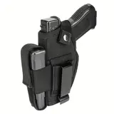 Unisex IWB-OWB Tactical Hybrid Concealed Carry Gun Holster for 9mm Pistol, Snap Closure Magazine Pouch, Quick Mag Access, Outdoor Modern Gun Accessories for Hunting