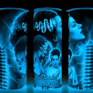 Glow in the Dark The Bride of Frankenstein Universal Monsters Cup Mug Tumbler 20oz Stainless Steel Tumbler with Slide Closure Lid, Reusable Plastic Straw - Drinkware