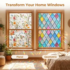 1 roll of rainbow window privacy film, holographic colored glass window film, vinyl electrostatic sticker, adhesive-free and removable, window film for home room decoration, home decoration sticker, wall sticker, wall decoration