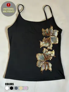 Women's Slim Fit Strapless Vest, Vintage Floral Print, Adjustable Straps, Perfect All-Season Versatile Piece, Daily Wear & Fitness