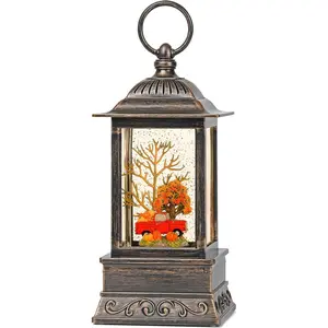 Fall Snow Globe Decorations, Glitter Red Truck Lantern with 6H Timer, USB/Battery Powered Lighted Décor for Home, Tabletop, Gift Box