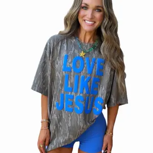 Love Like Jesus Puff Print Camo Tshirts - Camouflage Design with Bold Text