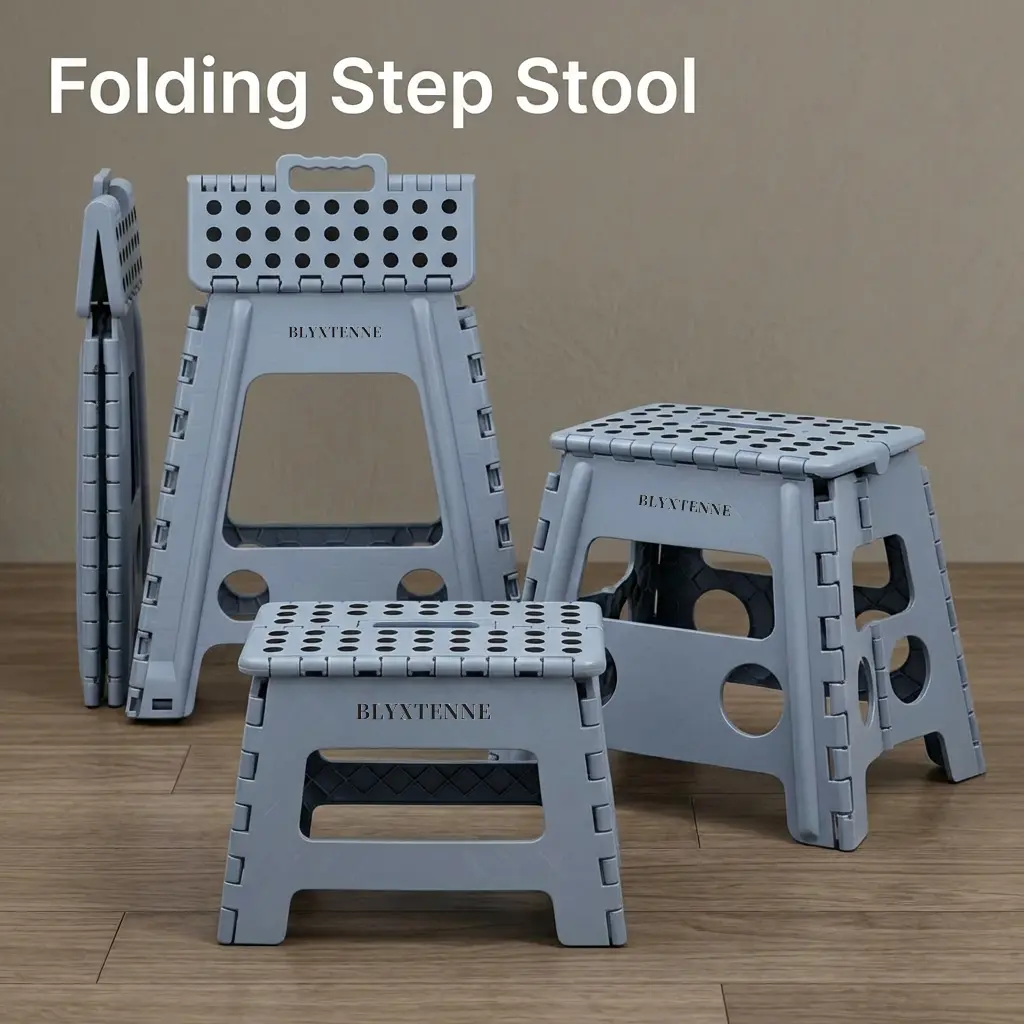 Cold Gray Plastic Folding Step Stool - Portable, Collapsible with Anti-Slip Grip, Multi-Size Stool for Adults, Bathroom, Kitchen, RV