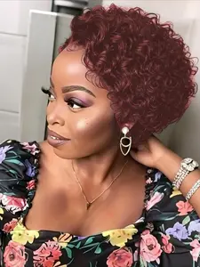 Women's Short Curly Wave Human Hair Wig , Curly Afro Wig, 13x1 Lace Front Human Hair, Daily Casual Party Christmas Wig, 150% Density 6 Inch
