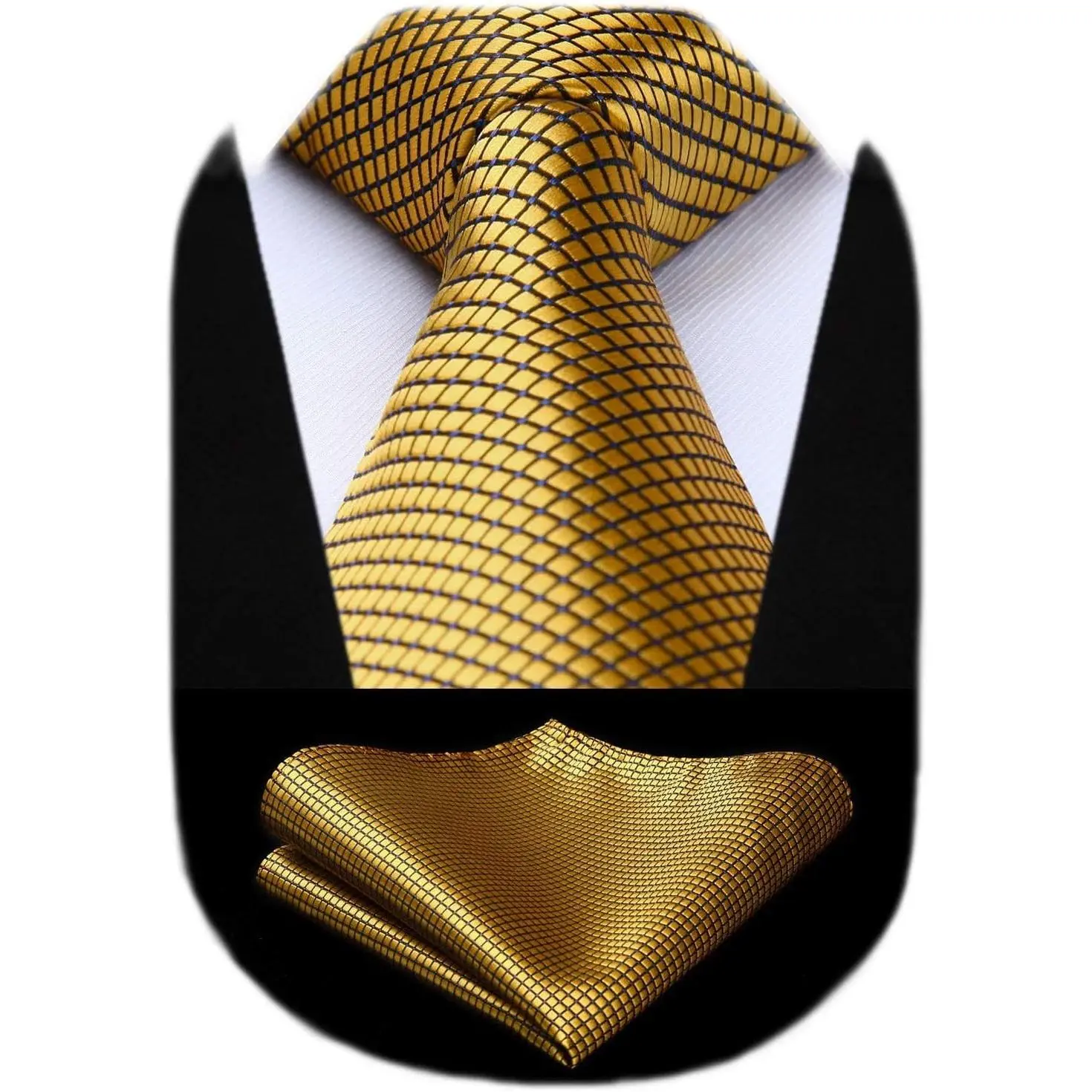 Mens Ties Plaid Tie and Pocket Square Set Classic Woven Formal Checkered Neckties & Handkerchief Wedding Party(Gift)