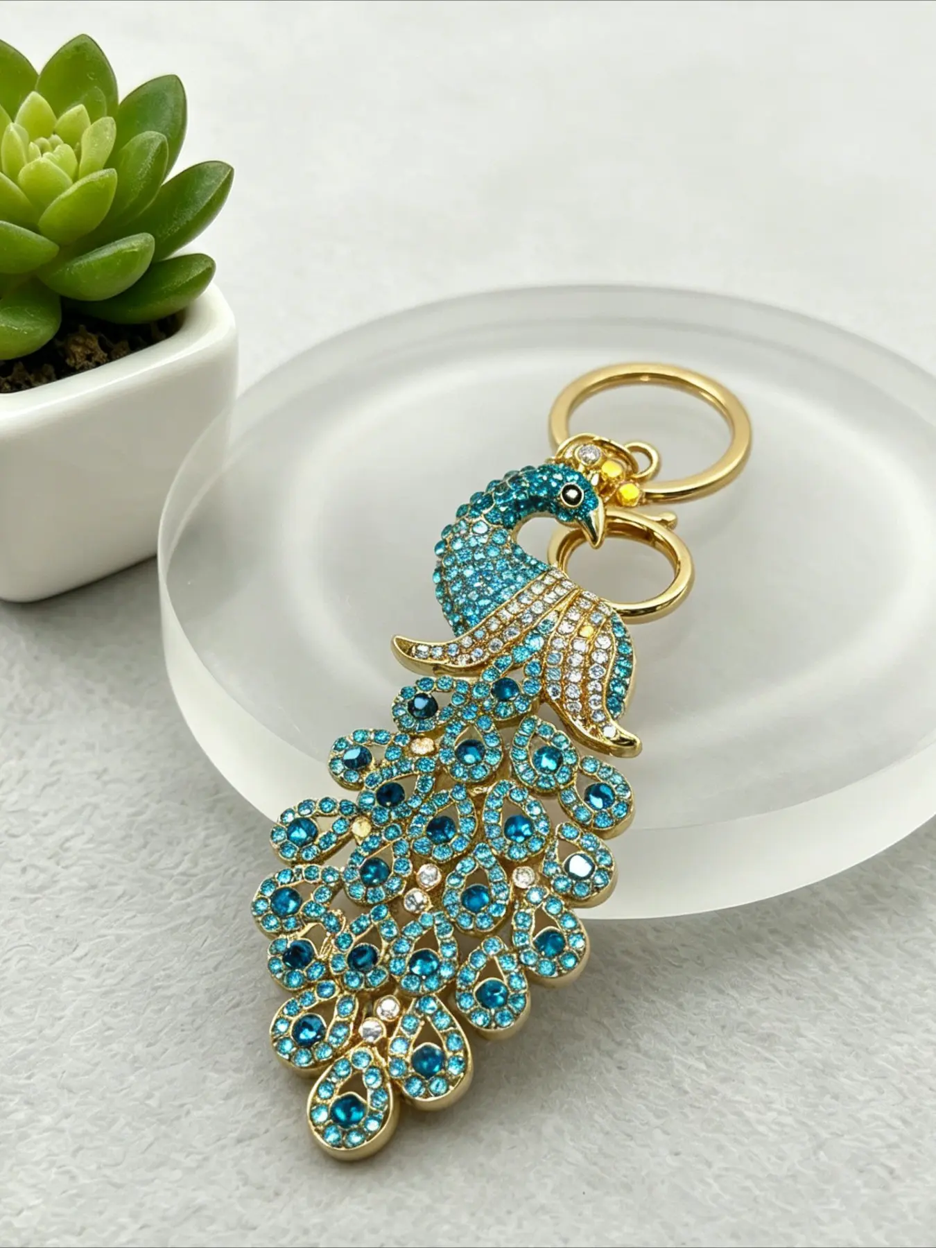 1PC Elegant Key Ring Peacock Rhinestone Pendant Keychain for Women Daily & Party Fashion Accessories Fashionable Alloy Keychain