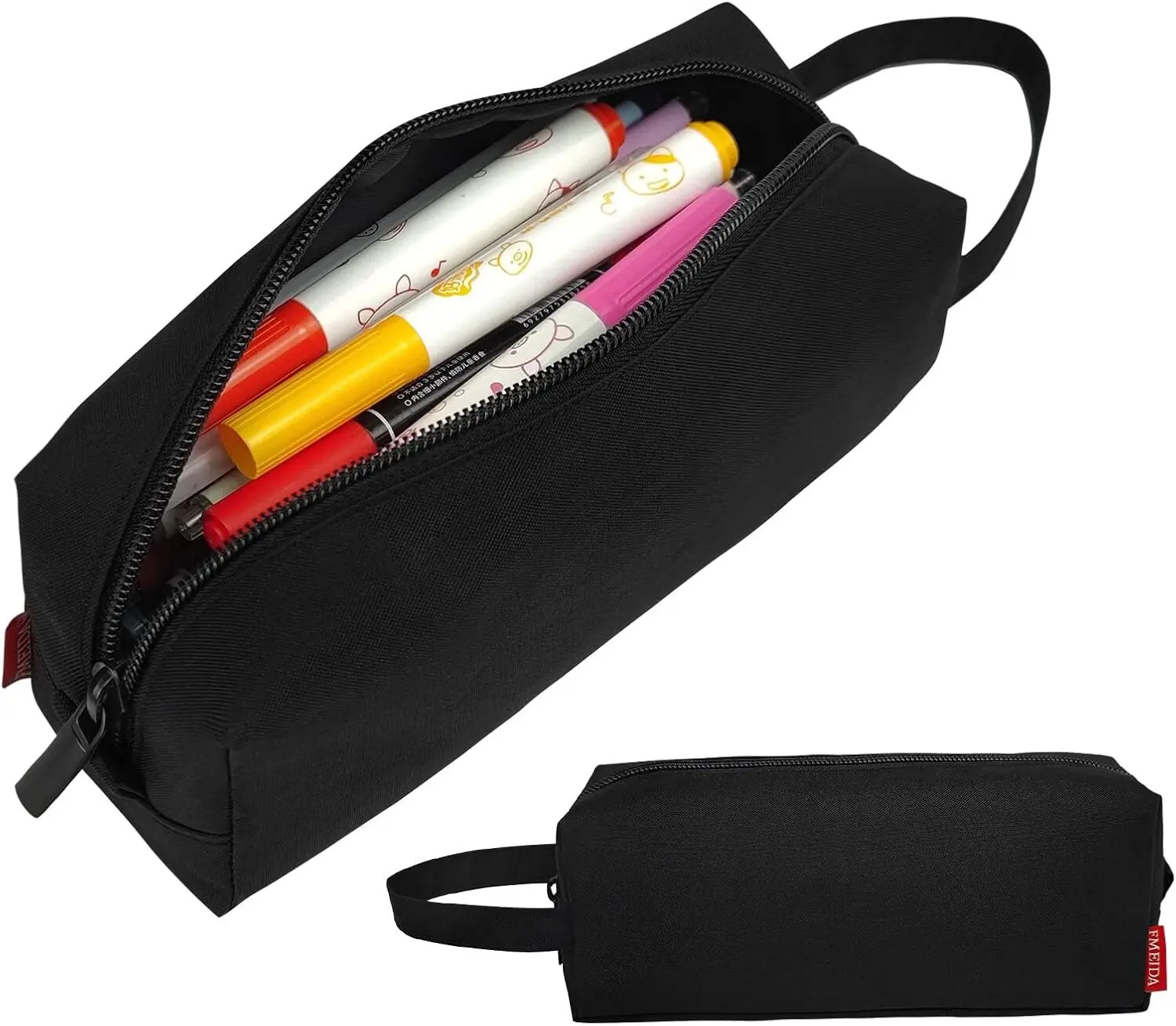 Stylish Rectangular Pencil Pouch - New Classic Black Polyester Pen Bag, Small Size, Compact, Convenient, Solid, Durable Zip Storage Pouch, Great for Office or School, Office Stationery for Boys, Back to School Gift