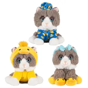 That Little Puff 5-Inch GRWM Cat Plush 3-Pack – Yellow Duck Hoodie, Duck Slippers & Blue Pajamas, Cute Collectible Gift for Kids