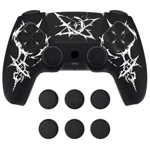 PlayVital Design for PS5 Controller Skin Cover Fit with Charging Station - Anti-Slip Silicone Controller Grip Case for PS5 with 6 Thumb Grip & Sticker, Pure Series Dockable Model - Carving Energy Rift