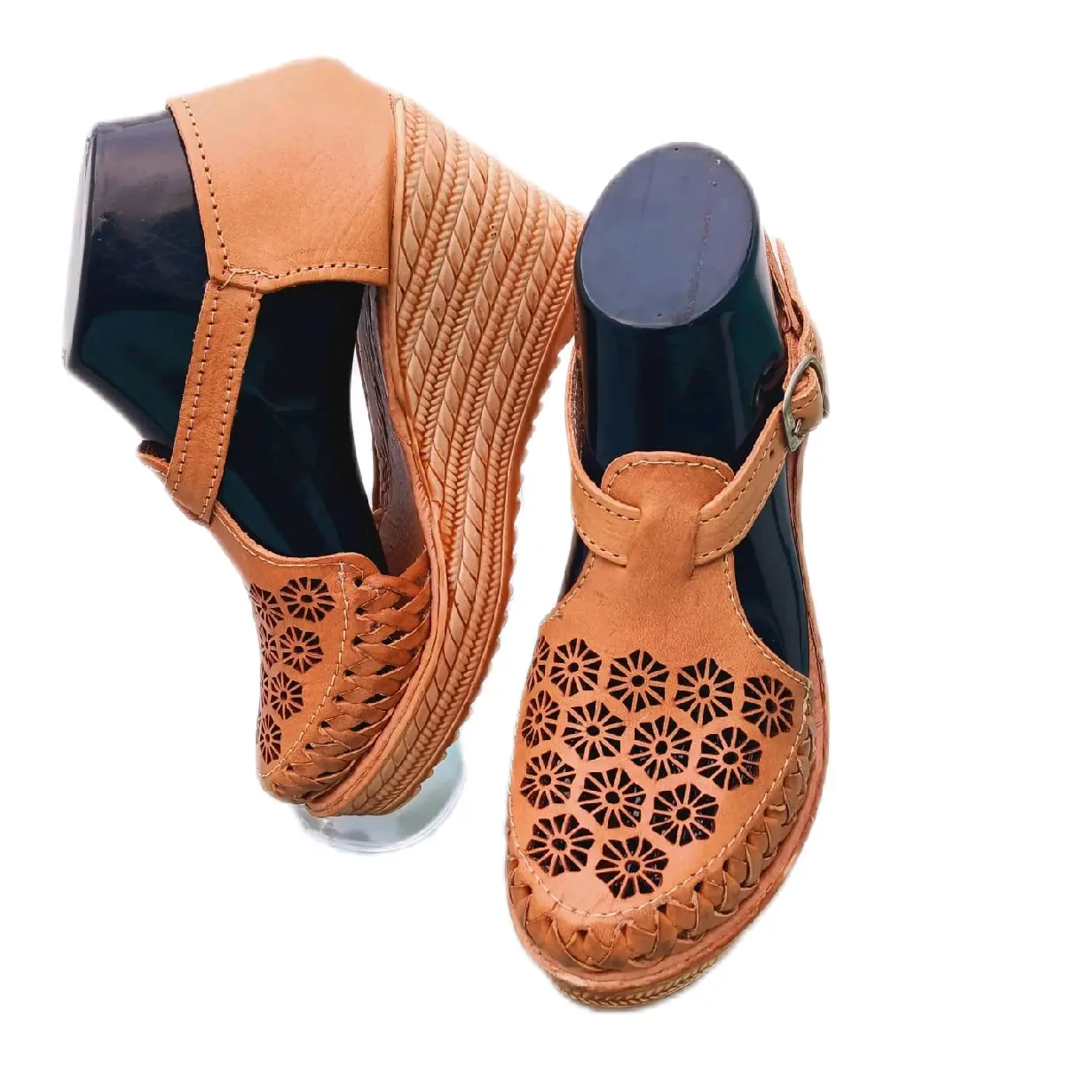 Handmade Huarache Artesanal Brooch Plataforma for Women - Elegant Co Heeled Rubber Sandals - Girl Summer Comfort Flatform Walking Shoes Footwear High Heels Classy