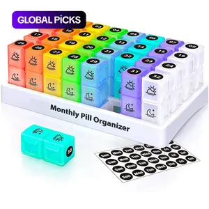 Monthly Pill Organizer Storage, 1 Set Twice-a-Day Pill Box with Stickers, AM/PM Design, Holds Vitamins & Supplements, Medicine Organizer for Home Organization #GLOBAL PICKS