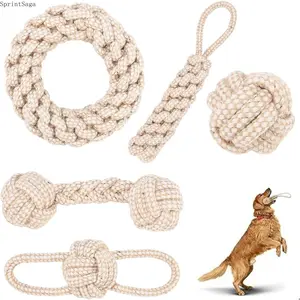 5-Pack Durable Dog Rope Toys for Aggressive Chewers - Natural Hemp & Cotton Chew Toy for Boredom Relief, Interactive Tug of War Knot Ball Toys for Small Medium Dogs, Teething & Gum Health Gift Set for Indoor Play
