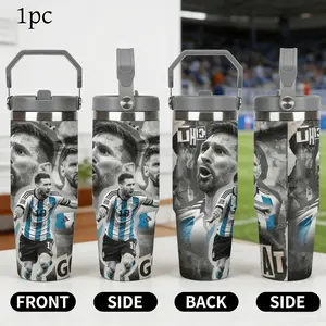 1pc 30oz grunge- collage of dynamic action shots of Messi in Argentina’s iconic light blue and white striped kit,Stainless Steel Insulated Tumbler with Handle and Straw–Leakproof Travel Mug for Hot & Cold Drinks,Father'S & Mother'S Day Gifts