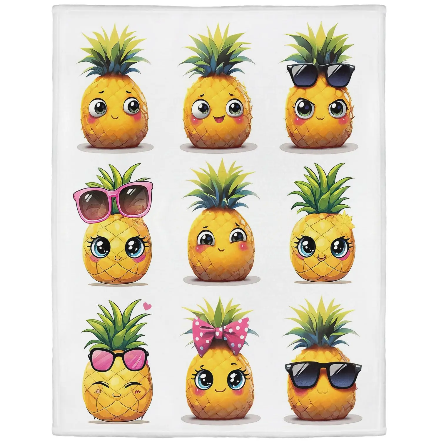 Pineapple Fleece Blanket, Breathable Cozy Soft Warm Fruit Blanket, 40x50in (40 to 56 in Options: 101Cm×76Cm（30X40in）, 122Cm×81Cm（32X48in）, 152Cm×127Cm（50X60in）), Gift for Adults
