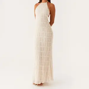 Women's Ruched Bodycon Long Dress Sleeveless Backless Solid Color Dress Cocktail Party DressRAIMENTRY