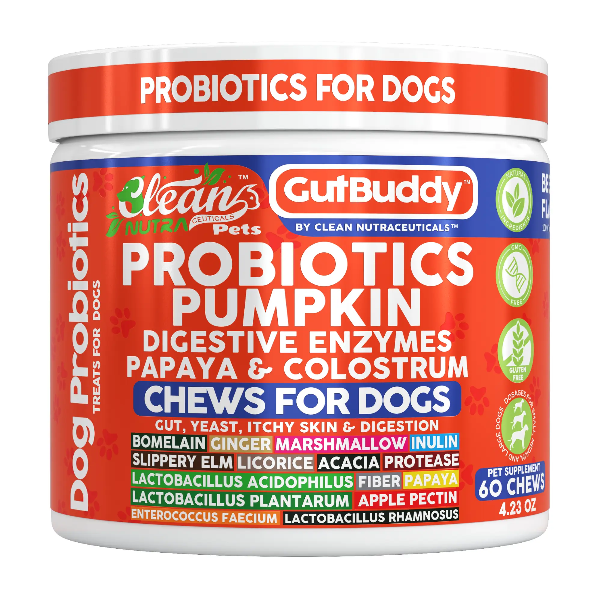 Clean Nutra GutBuddy | Probiotics for Dogs | Pumpkin Dog Probiotic Gut Health & Bowel Support | Colostrum Digestive Enzymes Ginger Slippery Elm Licori