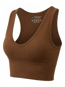 O2K4 Oxygen Yoga Seamless Ribbed  Workout  Sports Bras Yoga Camisole Sleeveless Double Lined Basic Tops