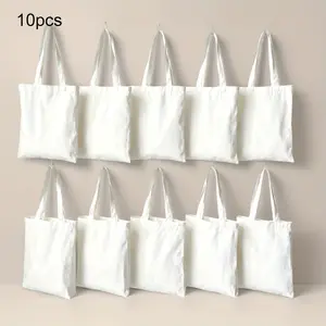 10-pack of white, large-capacity, blank, reusable canvas tote bags, Canvas shopper, perfect for DIY painting, embroidery, and heat transfer, these sturdy shoulder bags are ideal for school, parties, shopping, corporate events, and gift bags