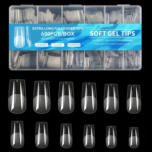 600pcs Soft Gel Nail Tips, Half Matte Clear Acrylic Nail Tips Pre-shaped False Nail Tips For Nail Extension Manicure Tools For Nail Art salon