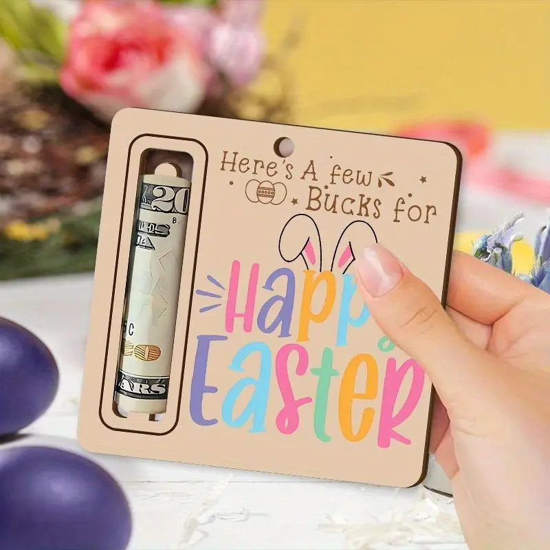 Easter Rabbit Ear Design Wooden Gift Card, 1/3 Counts Creative Happy Easter Gift Card with Money Holder, Party Gift for Family & Friend