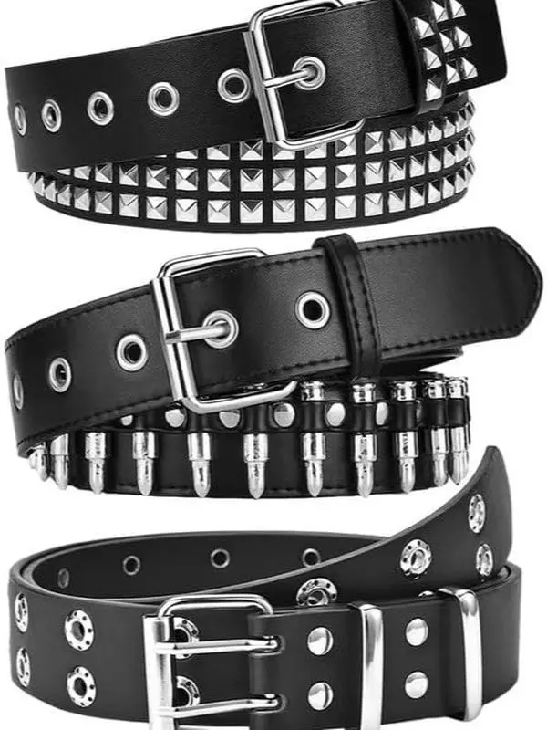 Pack of 3 Studded Belt, Y2K Belt EMO Goth Belts Punk Rock with Bullet belts for Women Men for Daily Life, Work, Parties, Fancy Dress Parties