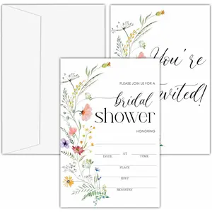 Bridal Shower Invitations, 25 Colorful Wildflowers Invites with Envelopes for Bridal Shower Reception Engagement Party, Floral Wedding Cards - B05