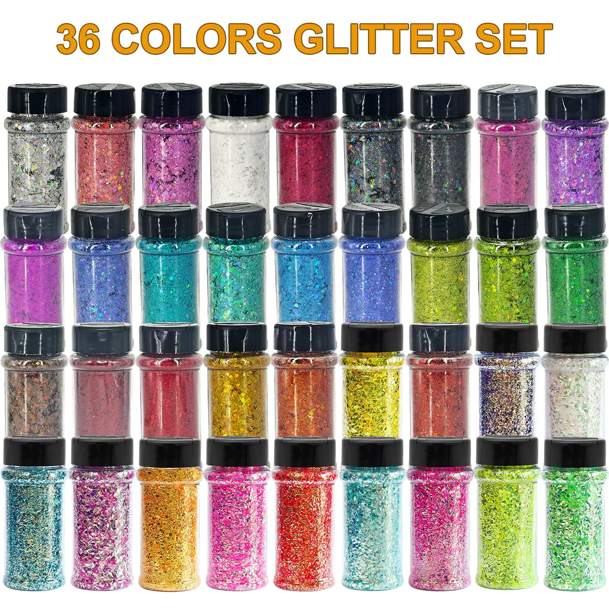 Holographic Block Glitter Mix Set - 2 oz, 36 Color Laser Craft Glitter with Holographic Shine, Nail Art Decoration Accessory for Epoxy Resin, Nail Art, DIY Projects