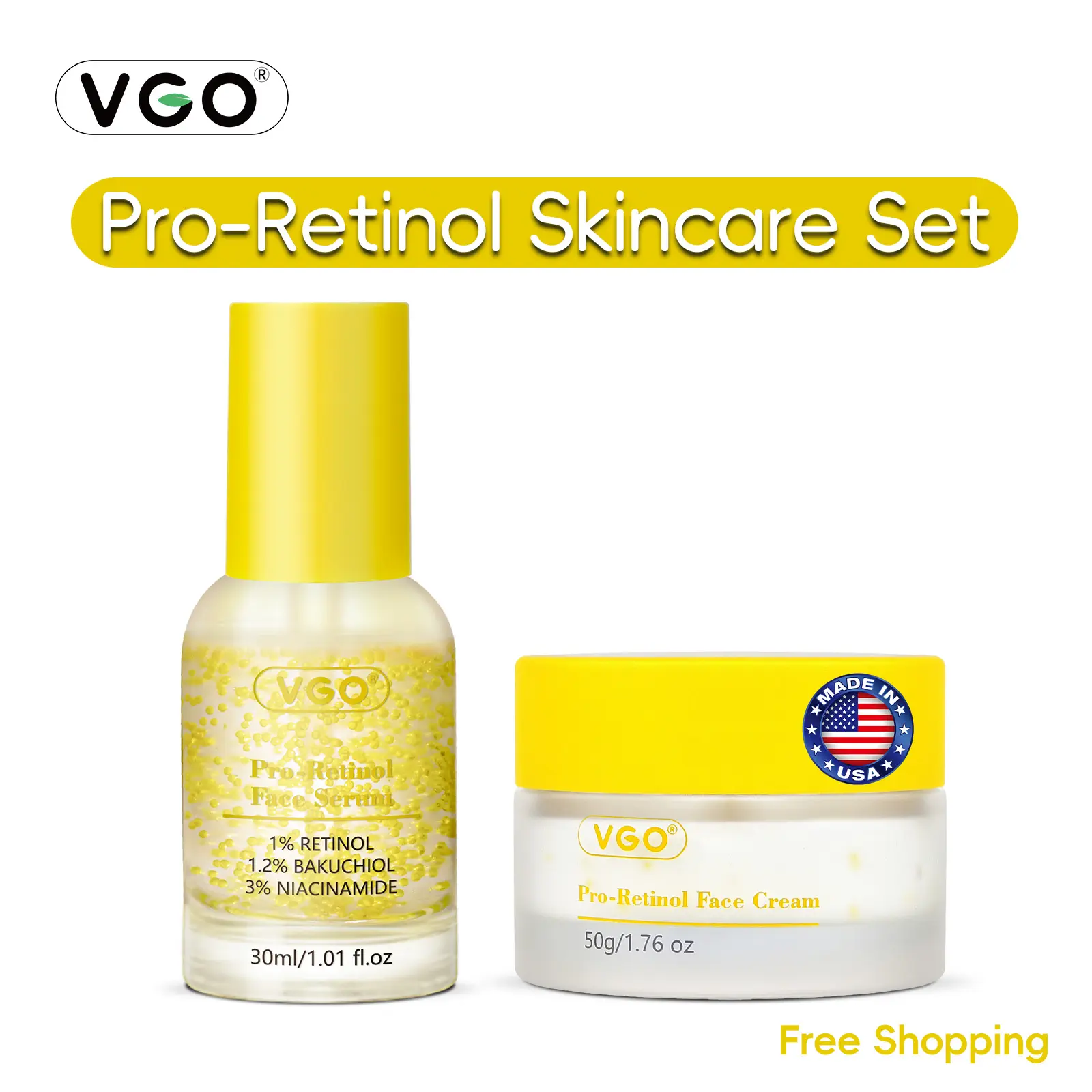 VGO Retinol Cream for Face, 1% Retinol, 1% Bakuchiol, Skin Tightening, Anti Aging and Wrinkle, Facial Firming Cream for All Skin Types 1.76 Oz-A