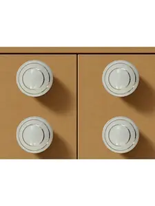 212 MAIN White & Gold Geometric Ceramic Drawer Cabinet Knobs - Set of 6, Hand-Painted, Decorative Handle Doorknobs, Includes Mounting Screws
