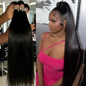 100% Human Hair 16-30 Inch Straight Raw Hair Human Hair Bundles Extensions 1 3 4 Bundle Black Brazilian Remy Weave Bundles