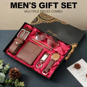 Men's Fashion Accessory Set With Watch Sunglasses Belt Wallet Cufflinks Perfect Valentine Birthday Gift for Boyfriend Husband Party Father's Day Gift