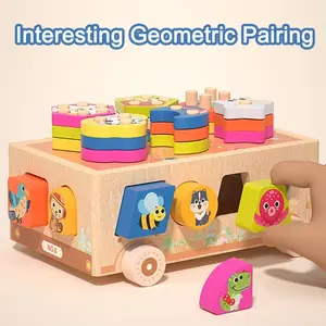 Wooden Animal Park Sorting & Stacking Cart, Shape Matching Toy Car, Toddler Educational Cart: Sort, Match, Stack & Play, Birthday gift, Halloween gift, Learning Toy