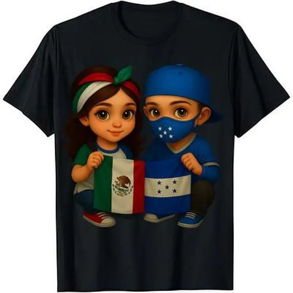 Men's 100% Cotton Classic Fit Love-Inspired Short Sleeve Crewneck T-Shirt, Featuring Mexico-Honduras Flag & Mexico Emblem Graphics, Casual Menswear, Mexico Emblem Graphic Men's Short-Sleeve T-Shirts