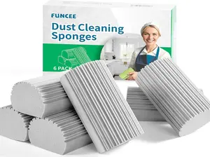 6 Pack Damp Clean Duster Sponge, Magic Dusting Scrub Sponge Brush for Cleaning Blinds, Dishes, Glass, Baseboards, Vents, Railings, Mirrors, Window Track Grooves and Faucets