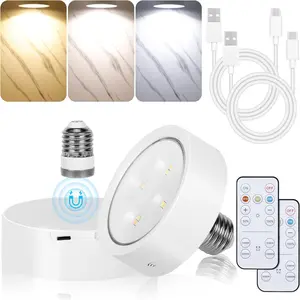Rechargeable Battery Operated Light Bulb for Lamps, E26 Screw in (Magnetic Detachable) Puck Lights with Remote Control, Wireless Dimmable Timer Light Bulb for Non-Hardwired Wall Sconce (Pack of 2) smart bulb