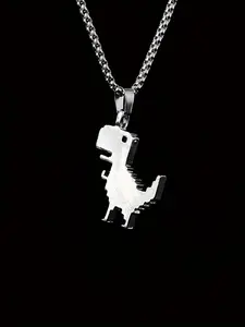 Fashion Stainless Steel Dinosaur Pendant Necklace for Men, Trendy Charms Necklace, Non-magnetic, Cartoon Dino Charm Chain with White Dinosaur Jewelry Accessory, Exquisite Jewelry Gift, Fashionable Accessory